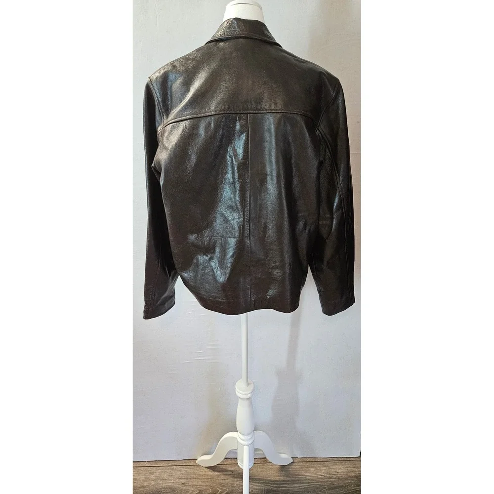 Oscar Leopold Mens Brown Leather Jacket Satin Lined Full Zip Bomber Coat Large